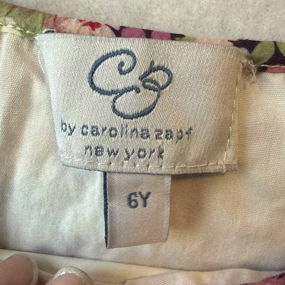 CZ by Carolina Zapf Pink Floral Bow‎ Drop Waist 100% Cotton Dress 6Y Cottagecore